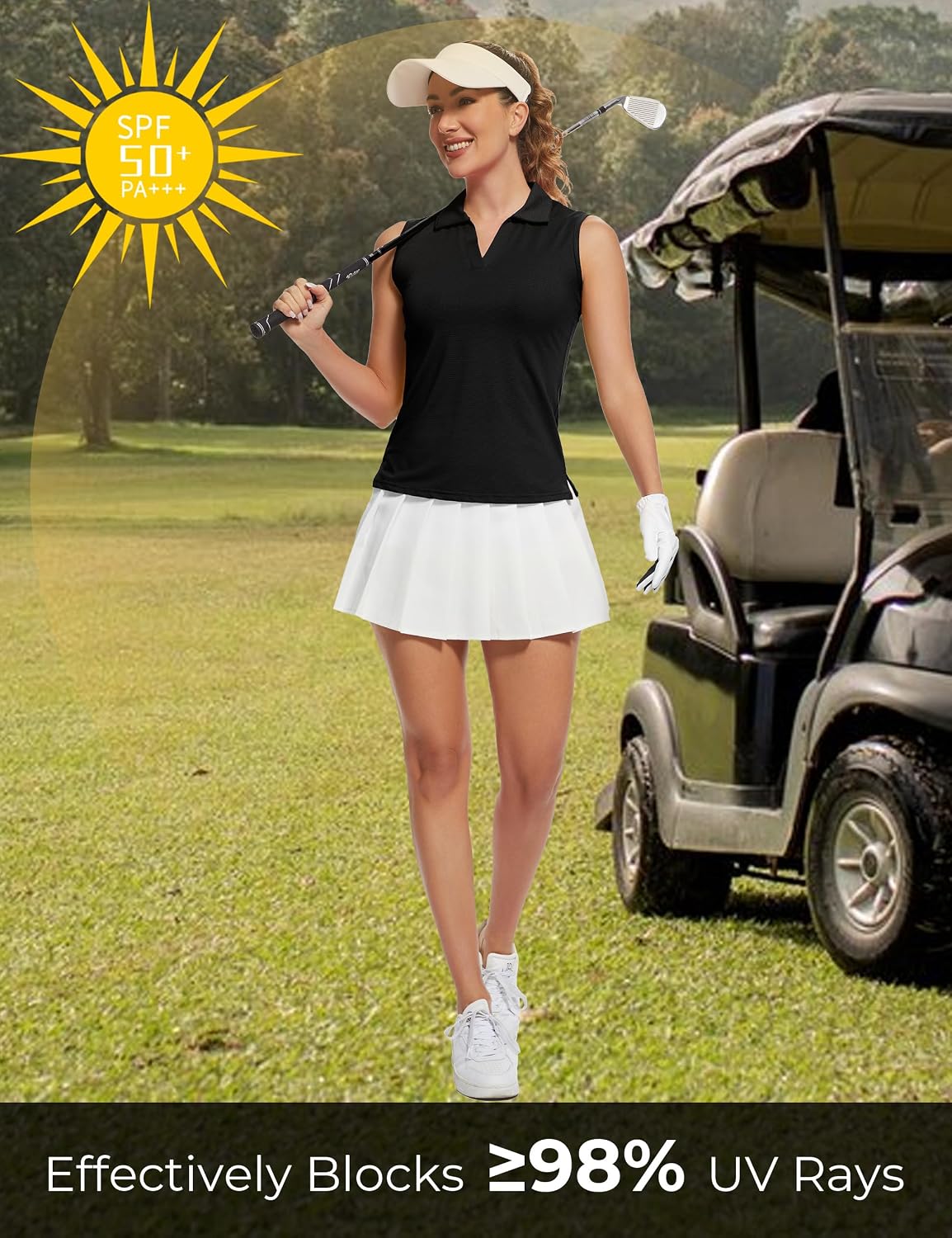 MathCat Womens Golf Shirts - UPF 50+ Athletic Polo Tank Tops