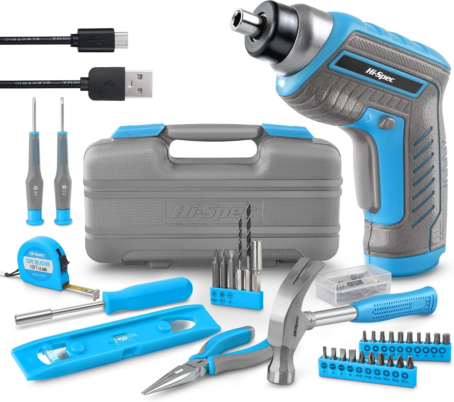 Hi-Spec 3.6V USB Electric Screwdriver for Home Repairs and Assembly,Blue