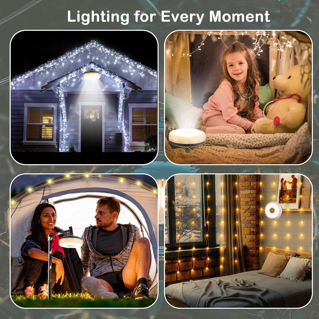 Sutaig 2-Pack Camping String Lights, 4 in 1 Outdoor Camping Lantern with 8 Lighting Modes(32.8Ft), Quick 30s Recovery, Waterproof, Type-C Fast Charging, Portable Lights for Camping/Yard/Hiking