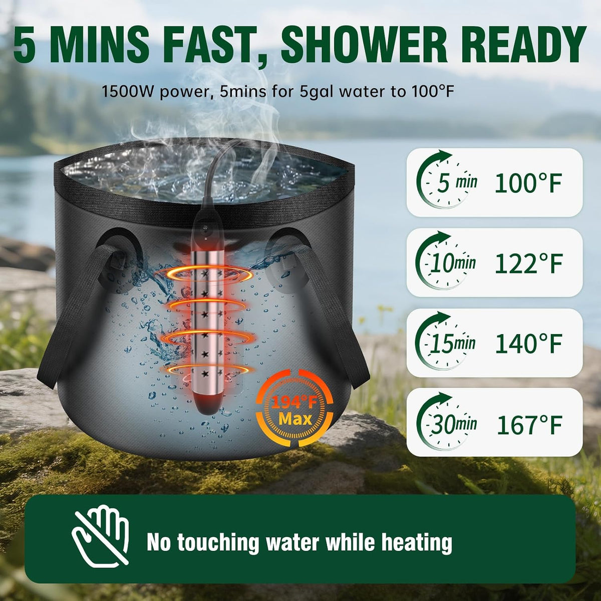 Cothb X Portable Hot Shower Kit with Pump & 1500W Immersion Water Heater