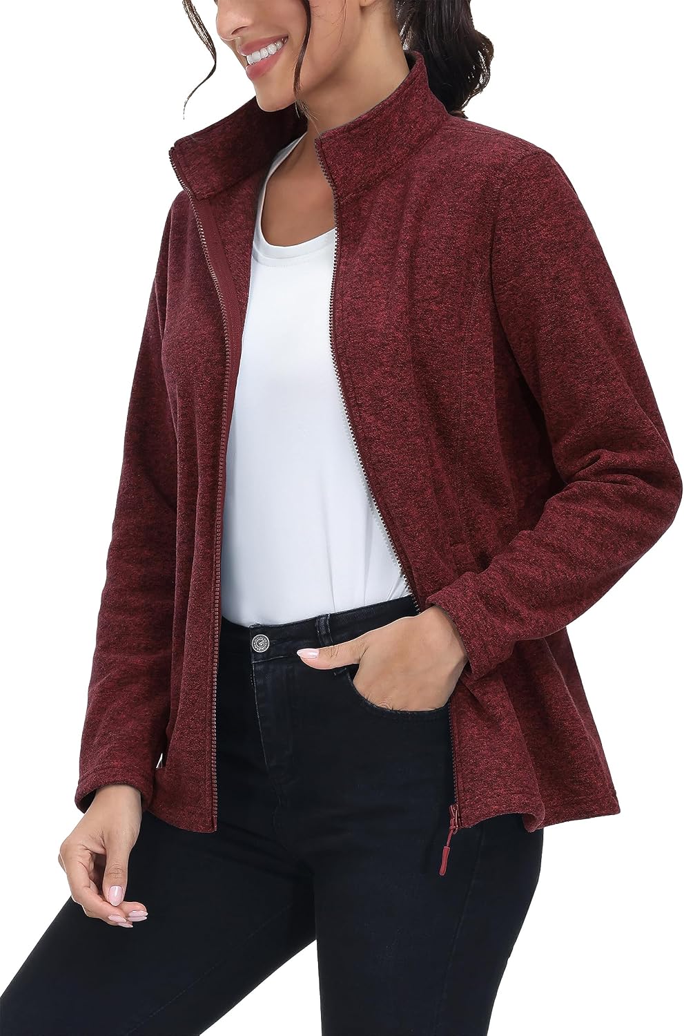 MAGCOMSEN Womens Fleece Zip Up Jacket with Pockets Lightweight Soft Coat