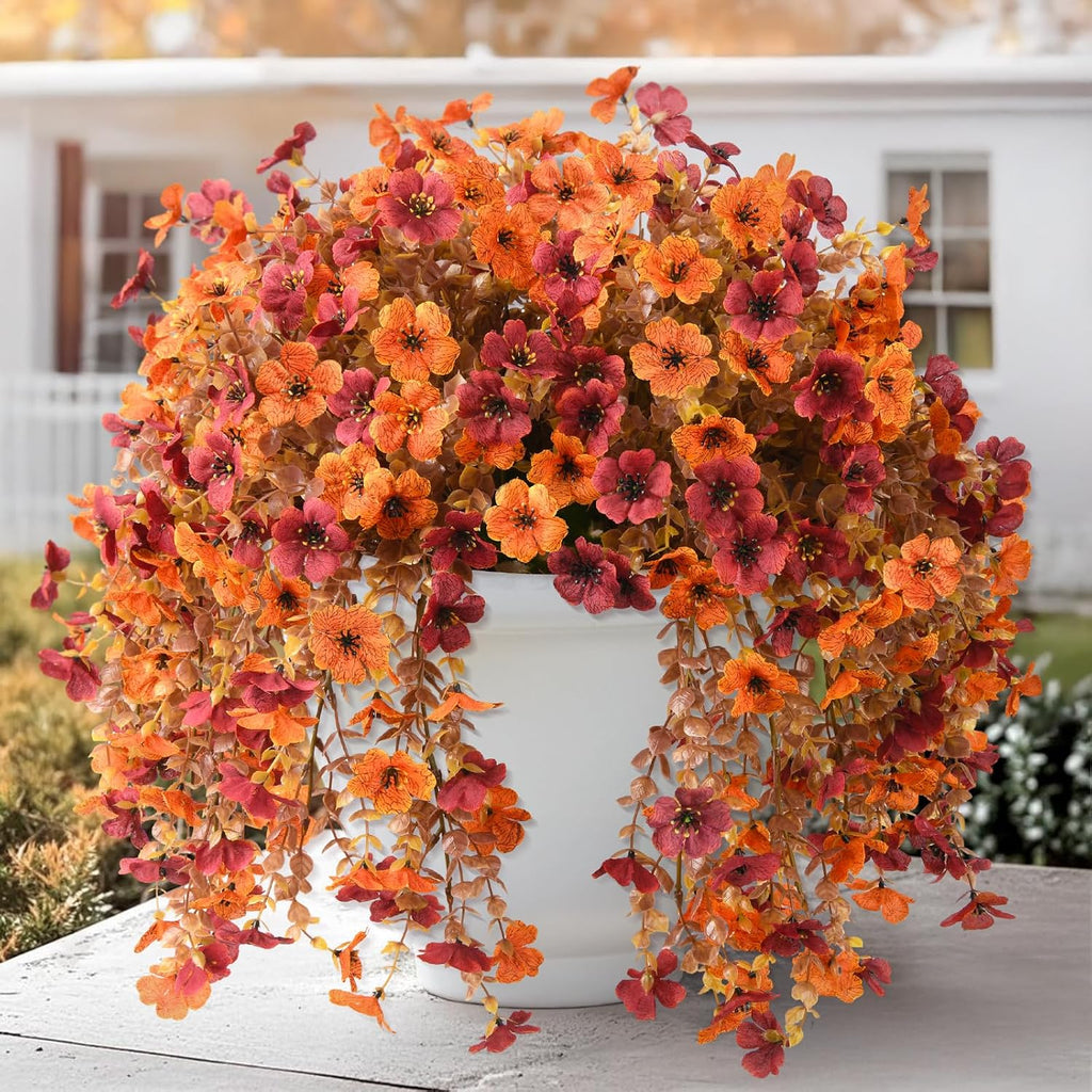 Homsunny Artificial Faux Mums Fall Flowers for Outdoor Outside Decoration