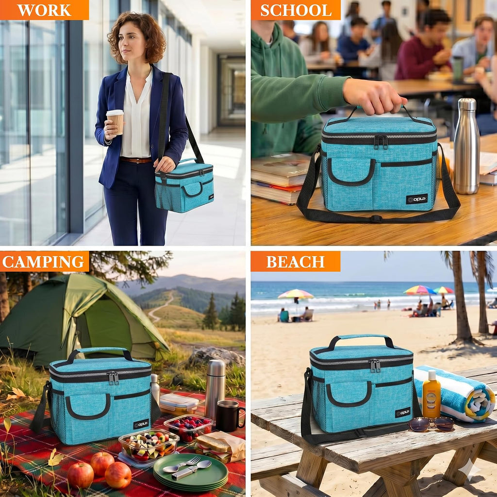 opux Insulated Lunch Box Adult, 14 Can Leakproof Cooler Bag Kid, Sea Blue