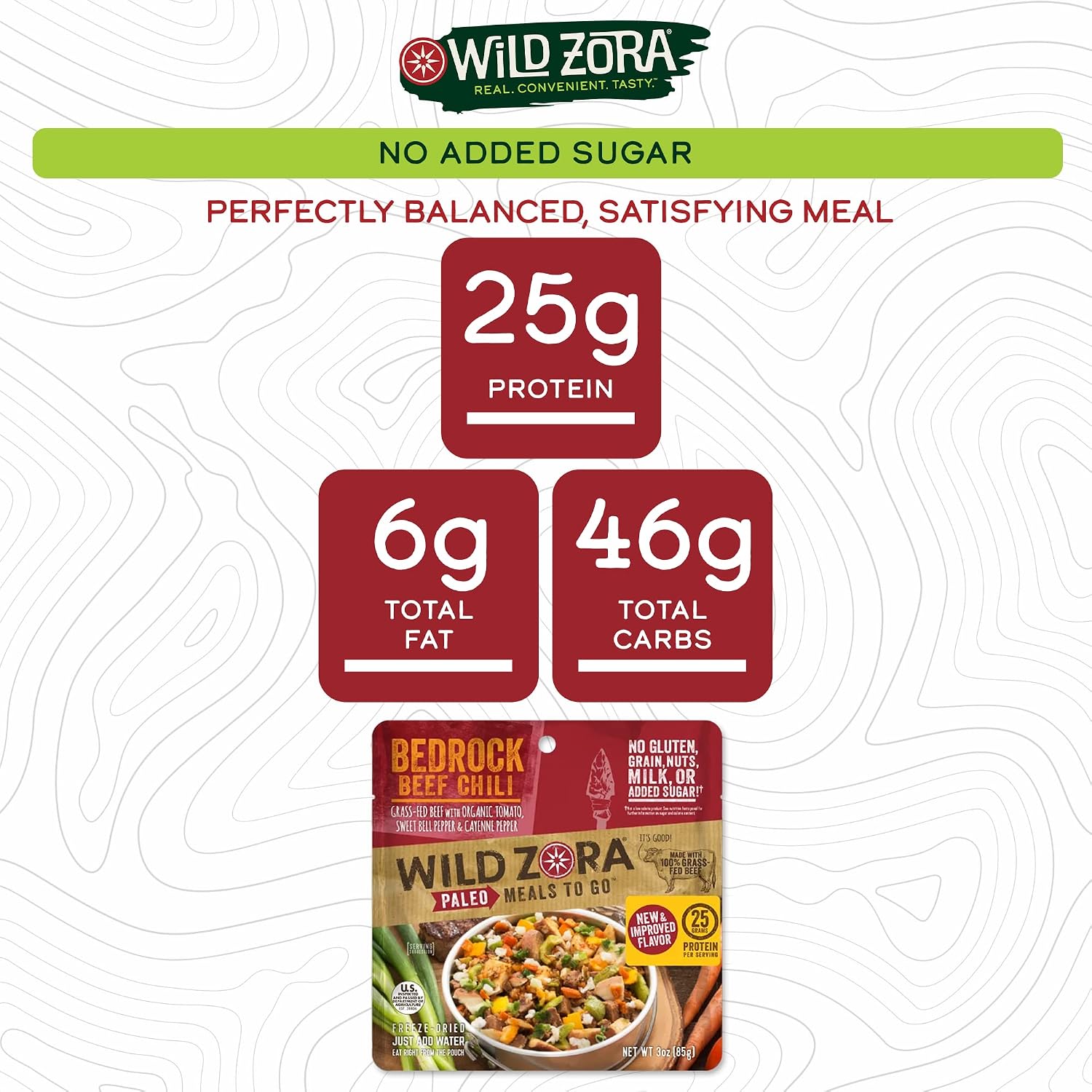 Wild Zora Paleo Freeze Dried Meals for Backpacking & Camping - Healthy Gluten Free & Grain Free Camping Meals/Backpacking Food + No Added Sugar - Great for Travel (Bedrock Beef Chili 2-pack)