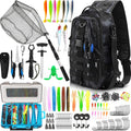 RoundFunny 256 Pcs Fishing Backpack with Tackle Box Gears, Tackle Sling Bag Backpack, Fishing Hook, Lures, Retractable Landing Net, Plier, Lip Gripper, Hook Remover, Fish Gift Men