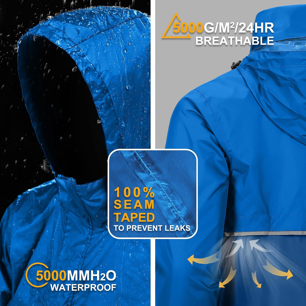 Outdoor Ventures Men's Rain Jacket Waterproof Lightweight Packable Pullover