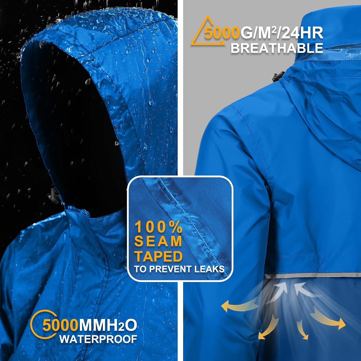 Outdoor Ventures Men's Rain Jacket Waterproof Lightweight Packable Pullover