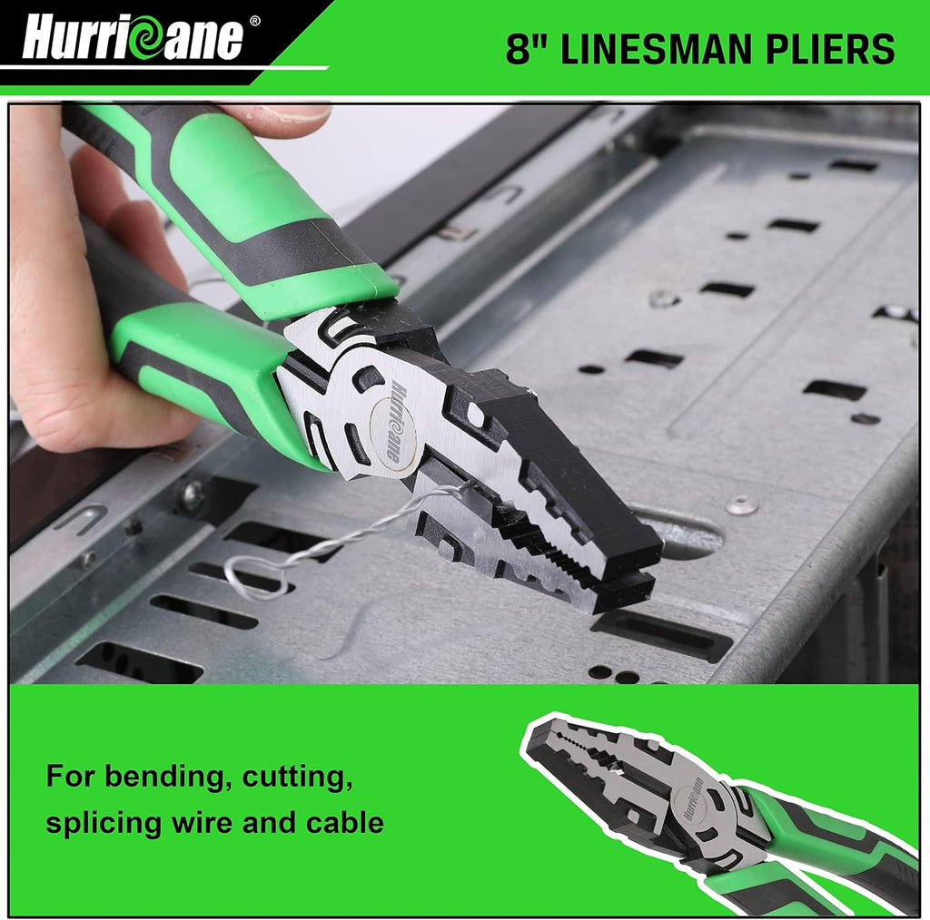 HURRICANE 3-Piece Pliers Set - Heavy-Duty with 8-Inch Linesman, Needle Nose Pliers and 6-Inch Diagonal Cutters for Basic Repair
