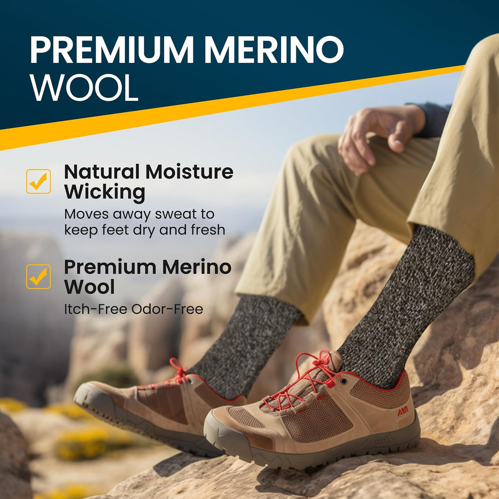 Alvada Mens Merino Wool Crew Socks Thermal and Warm Socks for Winter Work Hiking Running 3 Pairs