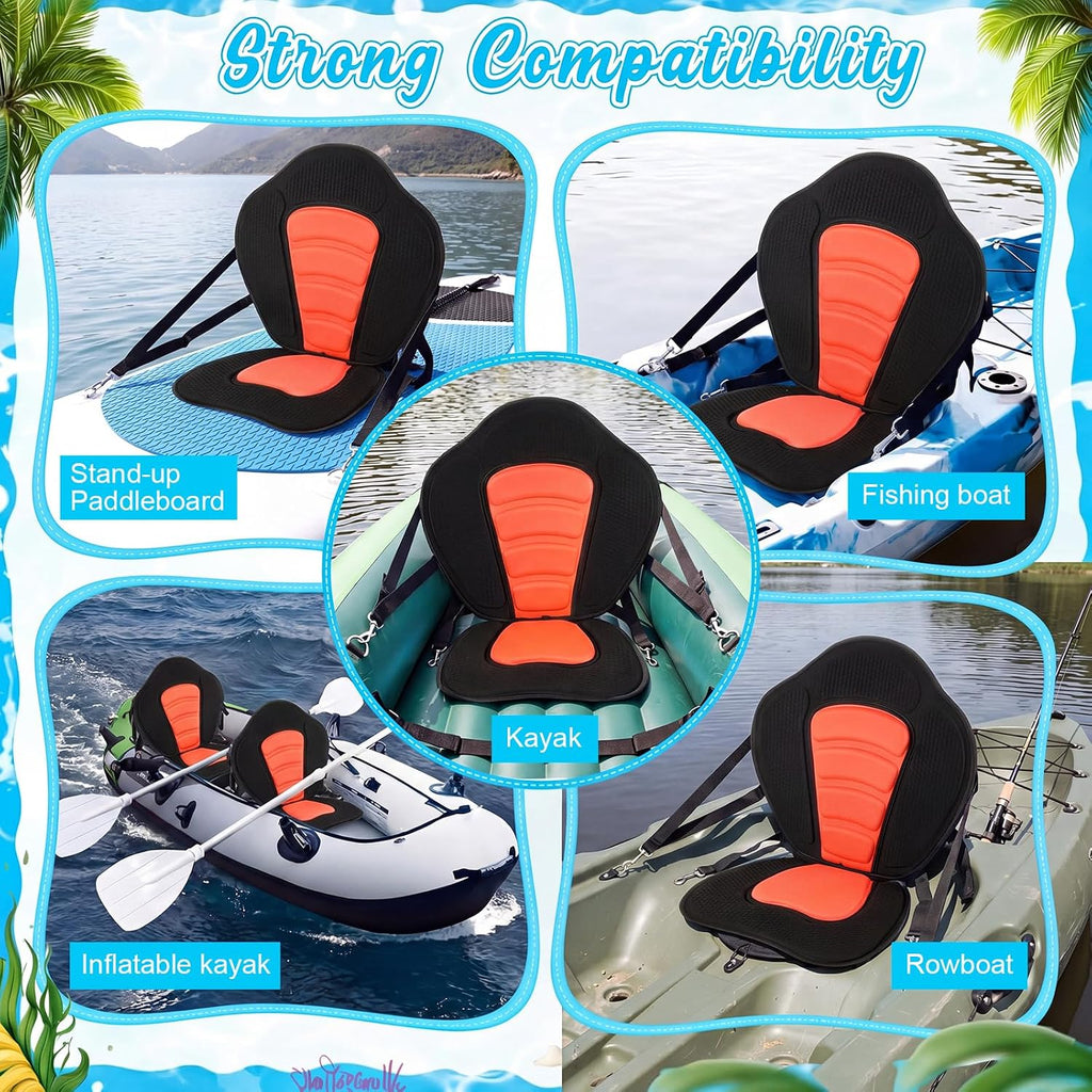 Vinsot Kayak Seat Cushion Universal Paddle Board Seat with Back Support Adjustable Non Slip Boat Chair Seats with 4 Straps and Storage Bag for Kayak Boat Sup Canoe