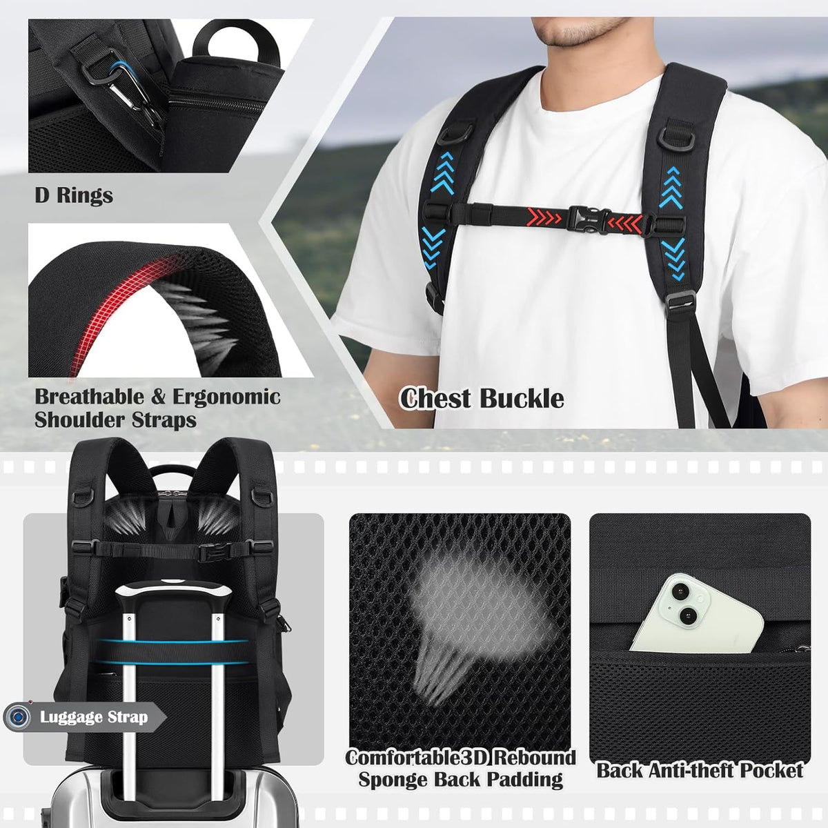 SDYSM Camera Backpack, Hardshell DSLR/SLR Camera Bag with Lens Pouch & 15.6" Laptop Compartment Waterproof Camera Case with Rain Cover Photography Backpack Compatible for Canon/Nikon/Sony/Drone Black