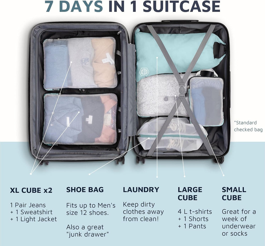 TRIPPED Travel Gear Large Compression Packing Cubes with Mesh 6-Piece Set
