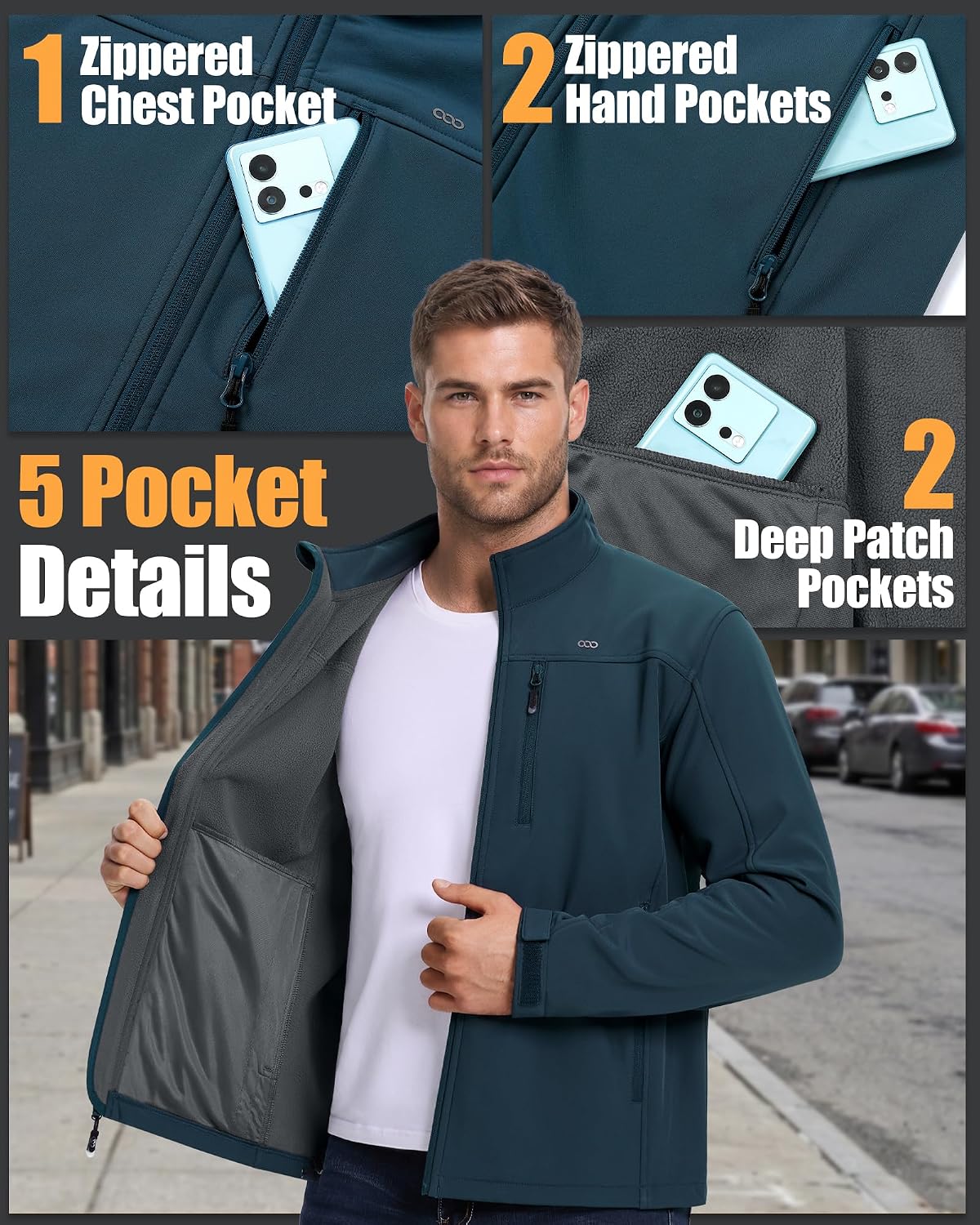 33,000ft Men's Waterproof Softshell Jacket Fleece Lightweight Windbreaker