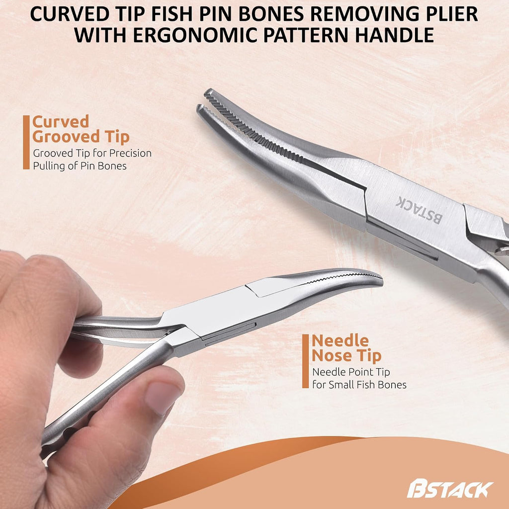 Fish Bone Pliers 6.5” Stainless-Steel Needle Nose Plier with Non-Slip Grip Japanese made Dishware Safe Food Grade Fish Deboning pliers for Plucking & Pulling Fish Pin bones.