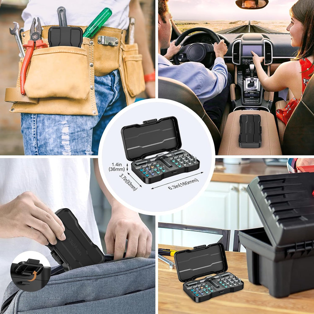 Bomivoi 24 in 1 Magnetic Screwdriver Set, DIY Ratchet Screwdriver Set, Multi Bit Magnetic Drive Set with Detachable Ratchet Handle, Portable Precision Repair Tool Kit for Furniture Computer Bicycle