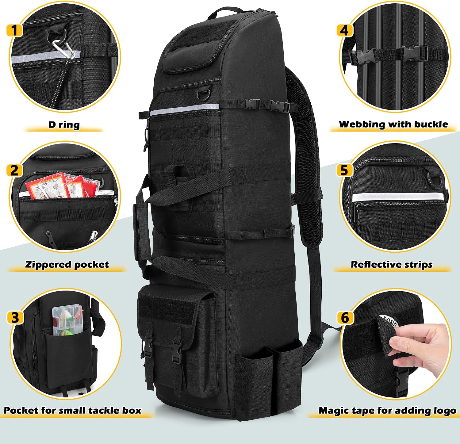 Rexmica Fishing Rod Tackle Bag Fishing Backpack Holds 8 Rods & Reels