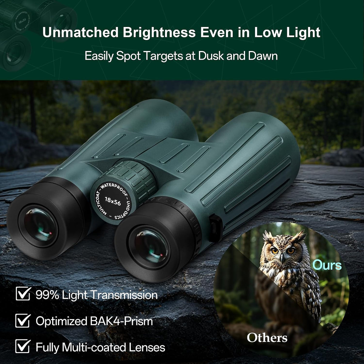 18x56 UHD Binoculars for Adults High Powered with Upgraded Phone Adapter, Wide Field of View Binoculars with Clear Low Light Vision, Lightweight Waterproof Binocular for Bird Watching Travel Cruise