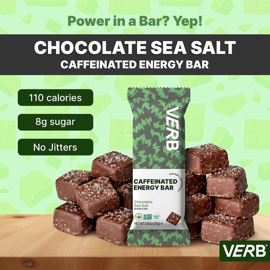 Verb Caffeinated Energy Bars Chocolate Sea Salt (26g, Pack of 16)