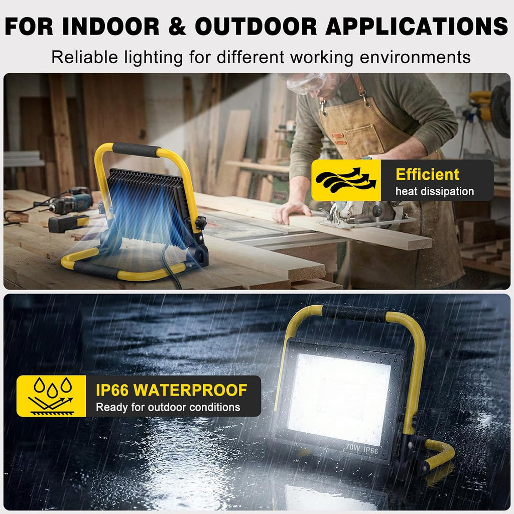LED Work Light 10000 Lumens, Portable Work Light with Stand, 72 LED COB 6500K, IP66 Waterproof Outdoor Lights, 360° Adjustable Mechanic Light for Garage, Construction, Camping, Shop Lights for Garage