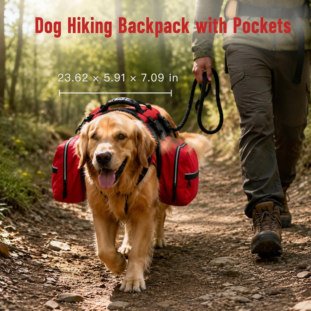 Dog Hiking Backpack, Dog Harness with Pockets Lightweight 2 in 1 Removable Storage Saddle Pack Breathable Padded Vest with Reflective Strips for Medium Large Dogs Outdoor Walking Camping Size L