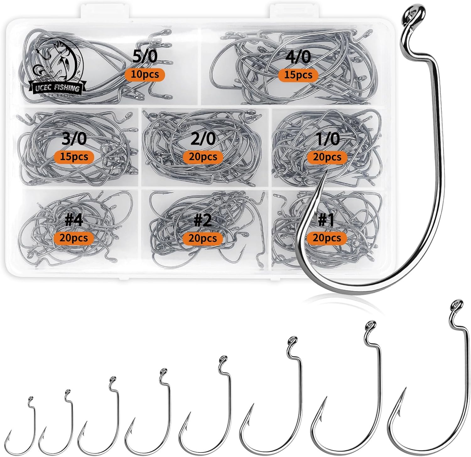 UCEC EWG Fishing Hooks, Offset Worm Hooks for Bass Fishing Hook Texas Rig