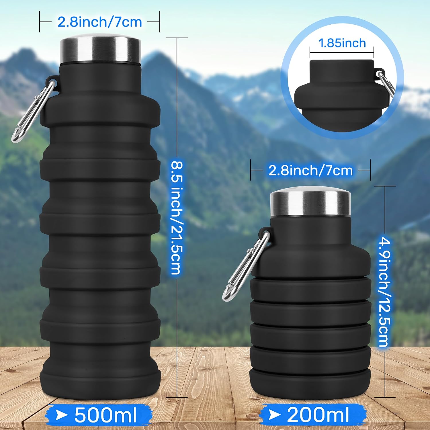 Collapsible Water Bottle, 16oz Portable Reusable Silicone Water Bottle with Carabiner for Gym, Travel, Camping, Hiking, Sports, Lightweight, BPA-Free, Leak-Proof, Foldable Design, Light Pink