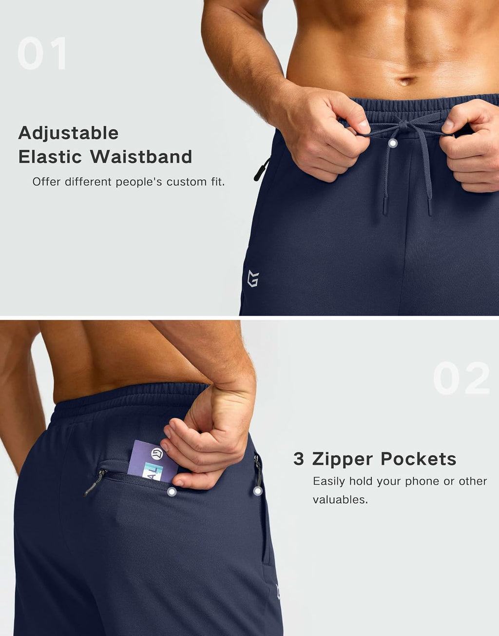 G Gradual Men's Fleece Lined Pants with 3 Zipper Pockets Water Resistant Winter Warm Hiking Pants Athletic Sweatpants for Men