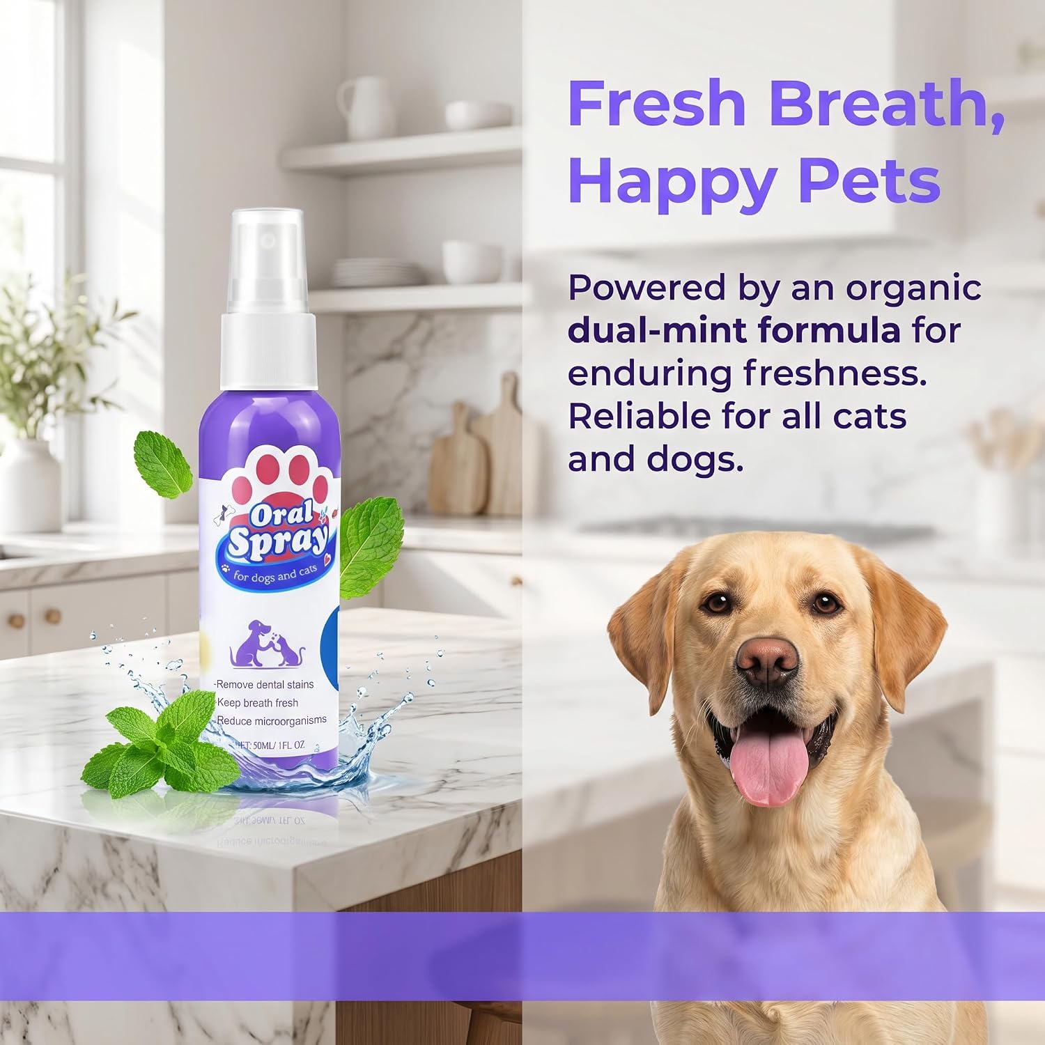 JoanofArc Teeth Cleaning Spray for Pets, Peppermint Freshen Oral Spray, Bad Breath & Tartar Plaque Support, Help Reduce Plaque & Tartar, No Brushing, Oral Care Cleaner, 1.01 fl oz