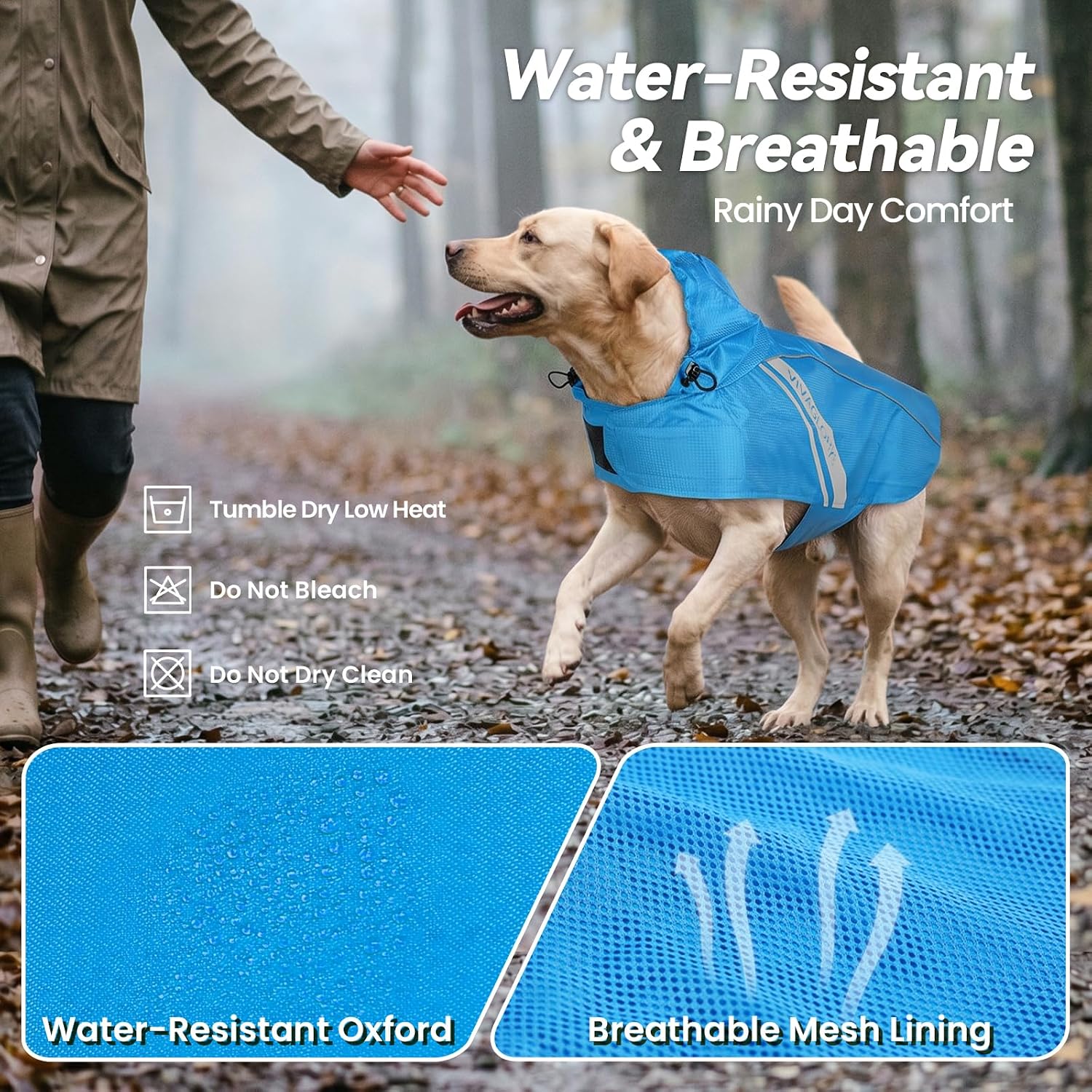 VIVAGLORY Dog Raincoat Wetoff Dog Rain Coat, XL, Blue