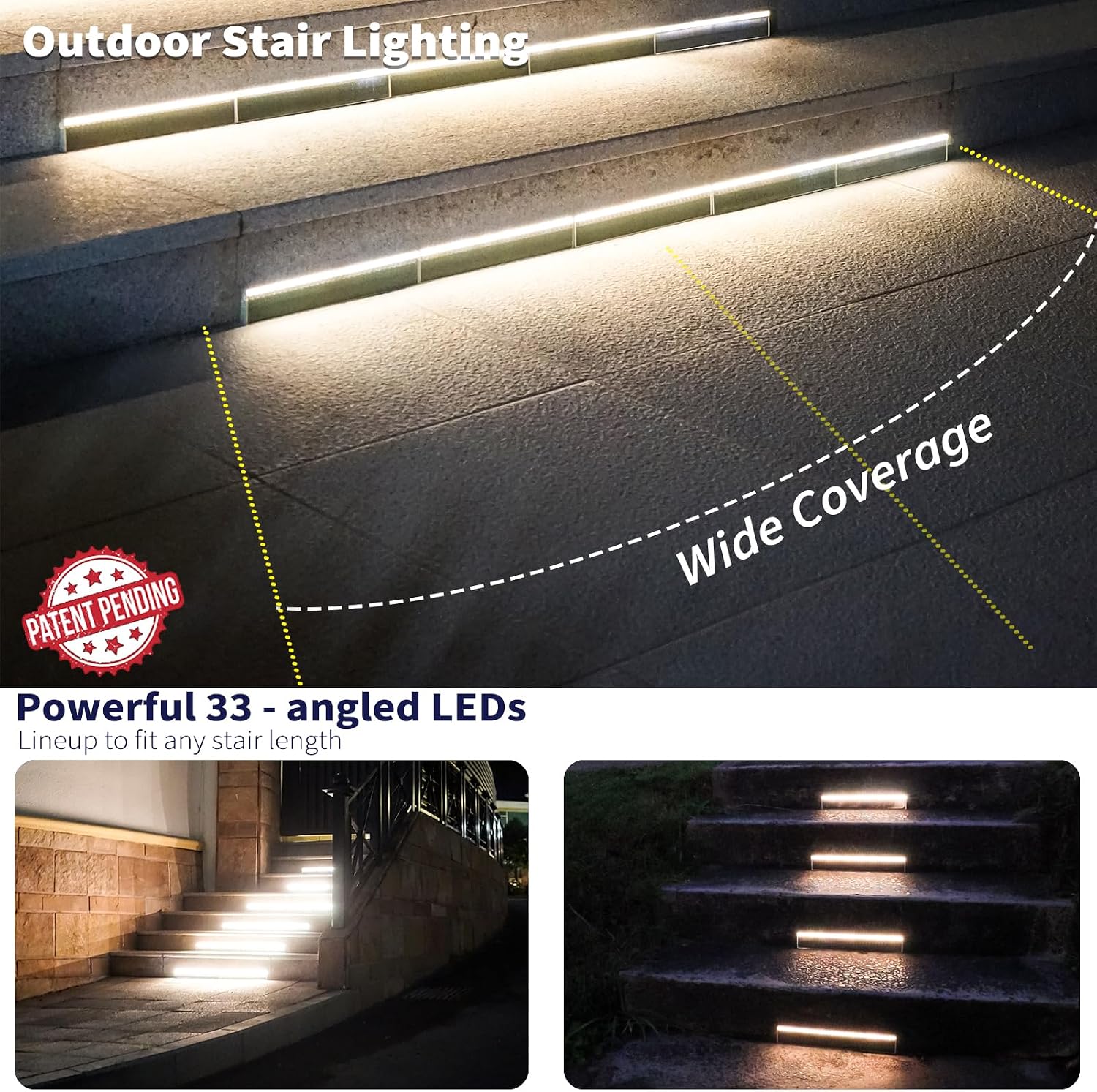 SHONELIGHTING Solar Step Lights Outside, 33 Focused LEDs, Stair Light, 6PK