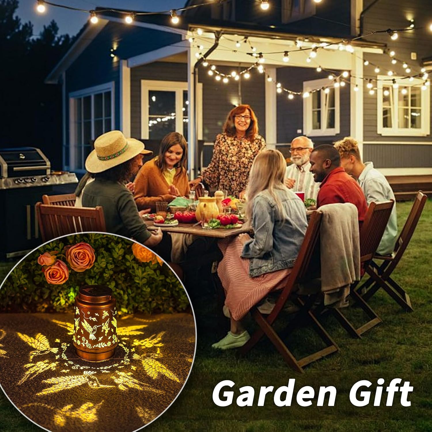 Hummingbird Solar Lanterns Outdoor Waterproof Hanging Solar Lights Gifts for Women Men Mom Metal Decorative LED Lantern Outside for Decor Garden,Yard,Patio,Lawn,Porch,Backyard