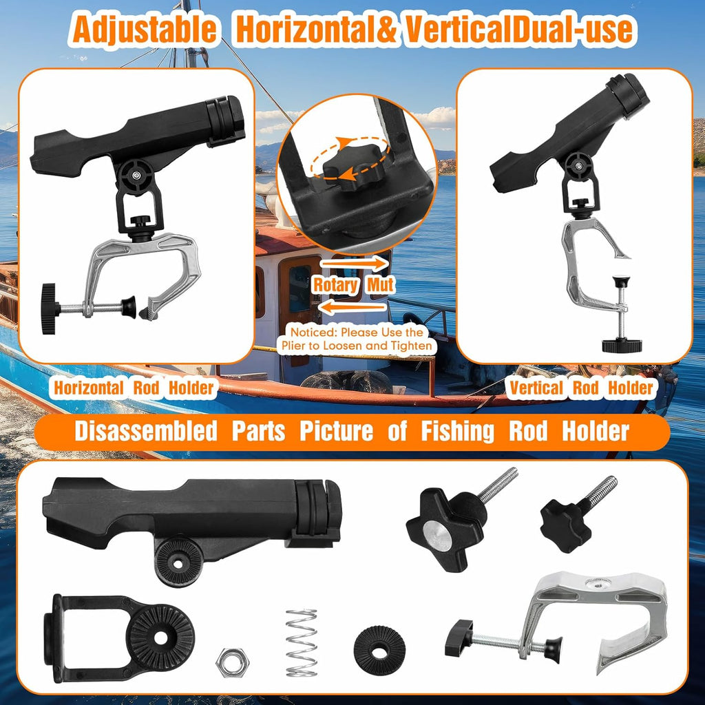 Liliful 6 Pack Fishing Boat Rod Holder 360 Degree Adjustable with Large Clamp Boat Rod Bracket Folding Fishing Pole Holders for Kayak Canoe Raft