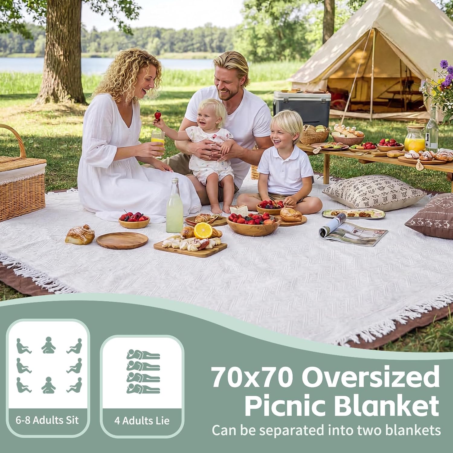 RYCHIC 2 in 1 Extra Large Camping Blanket Outdoor Rug Picnic Yoga Mat Lightweight Car Essential Roadtrip Gadget Rv Accessories Glamping Gear Must Haves Hiking Backpacking Necessities Women Beach Gift