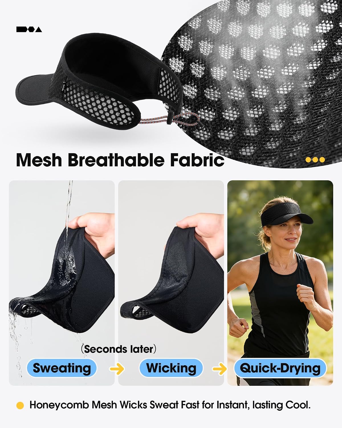 SUNMECI Mesh Breathable Sports Visor - Men Women Adjustable Lightweight Quick Dry Sun Hat for Tennis, Golf, Running