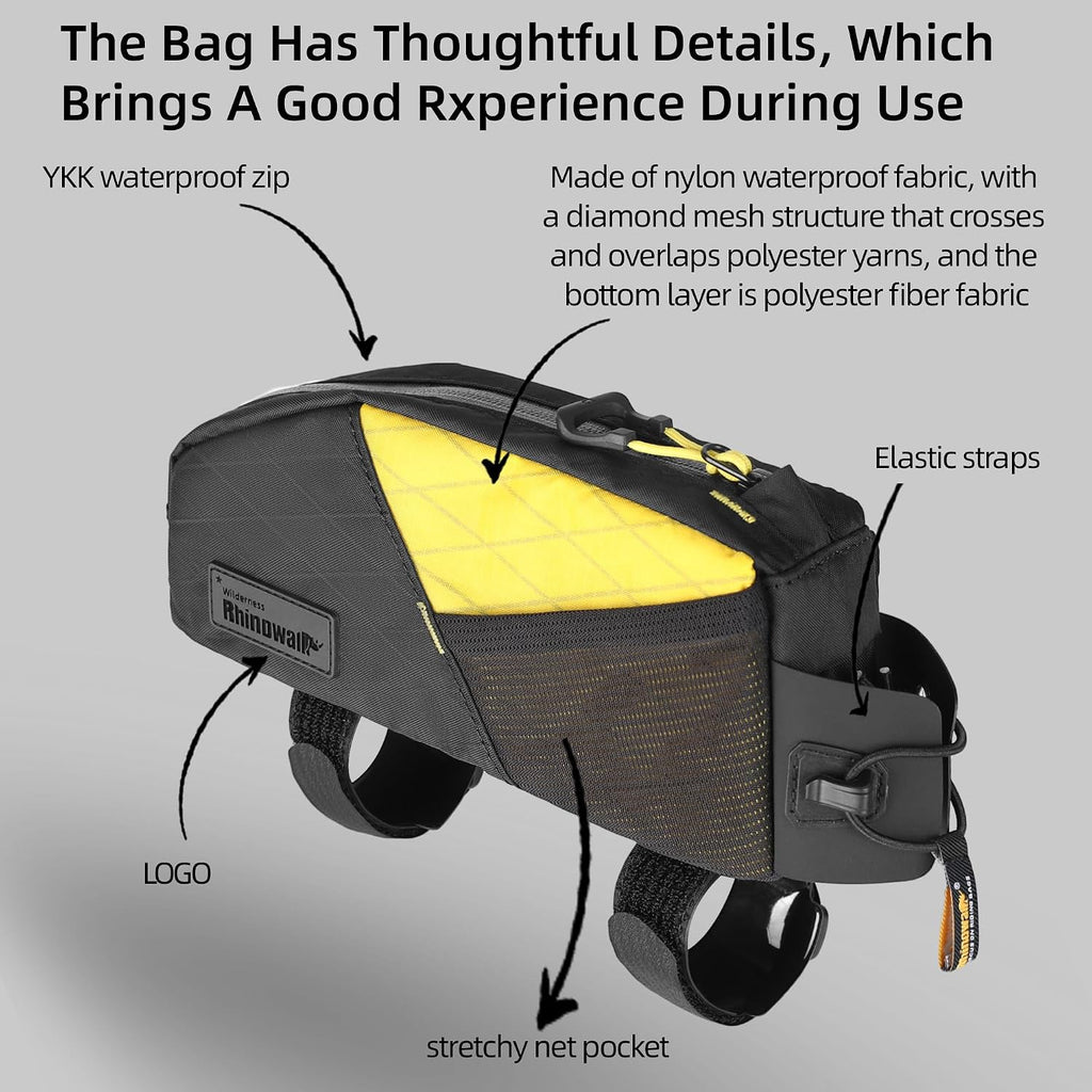 Rhinowalk Bike Top Tube Bag Bicycle Front Frame Bag Waterproof Bike Bag 1.2L with Dual Side Mesh Pockets Perfect for MTB Road Bike Cycling Commuting and Outdoor Adventures