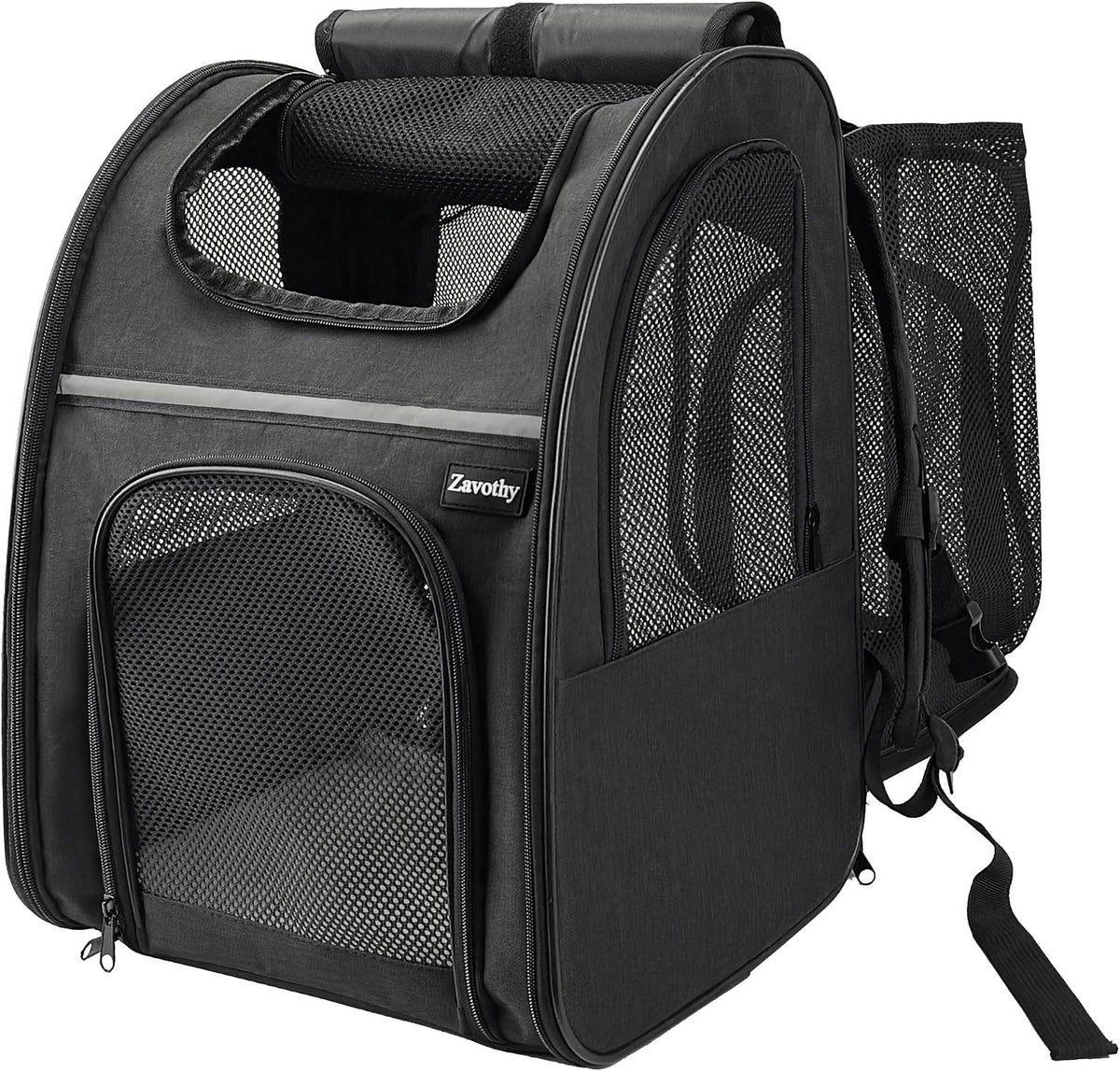 Zavothy Cat Backpack Carrier – Expandable Airline Approved Pet Travel Bag for Cats & Small Dogs, Breathable Mesh Pet Carrier Backpack with Padded Base (Black)