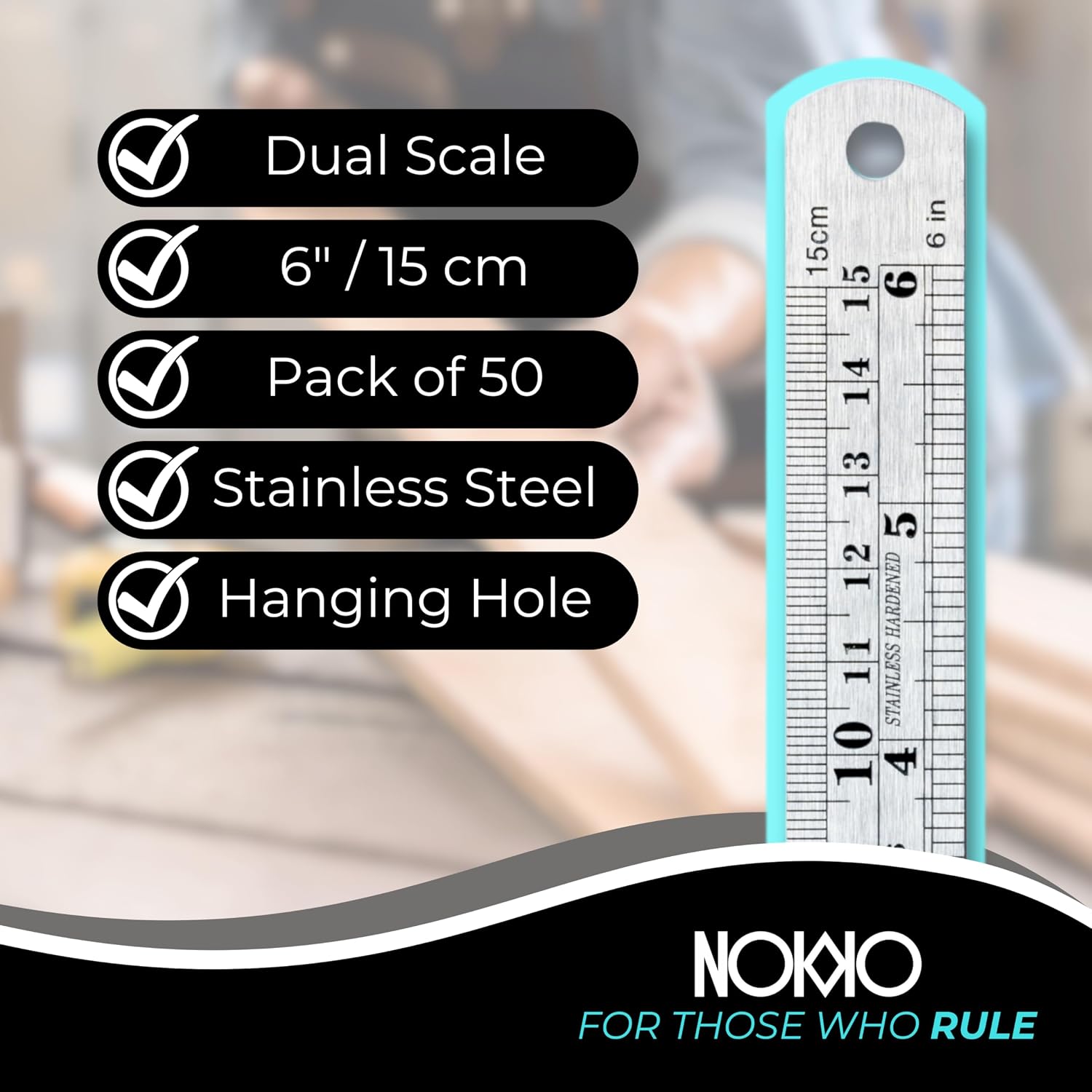 6 Inch Metal Ruler, Stainless Steel Ruler, 50-Pack, Imperial & Metric