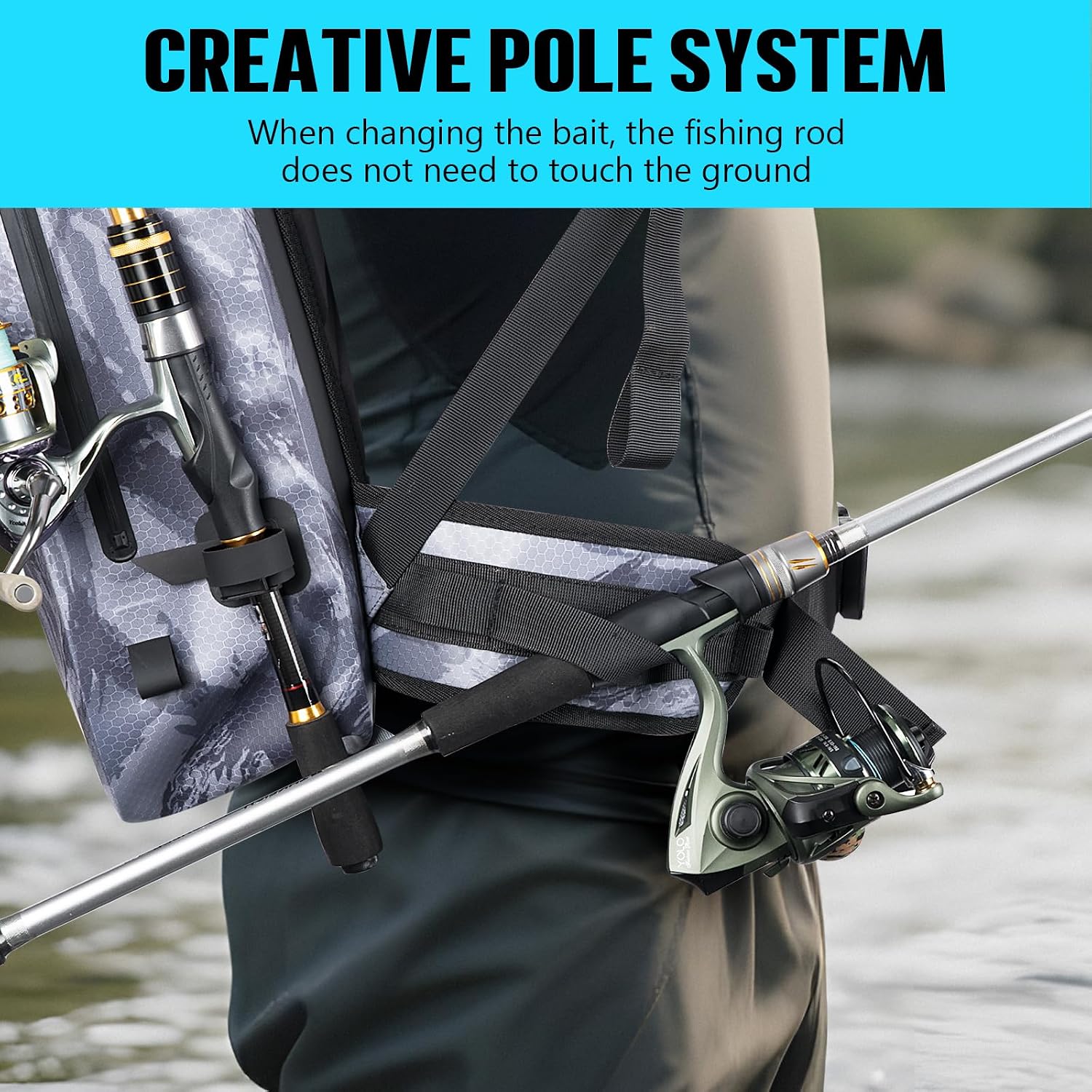 THKFISH IPX8 Waterproof Fishing Backpack with Rod Holder, Lightweight Fishing Sling Bag, Move Freely Fish Gifts for Men