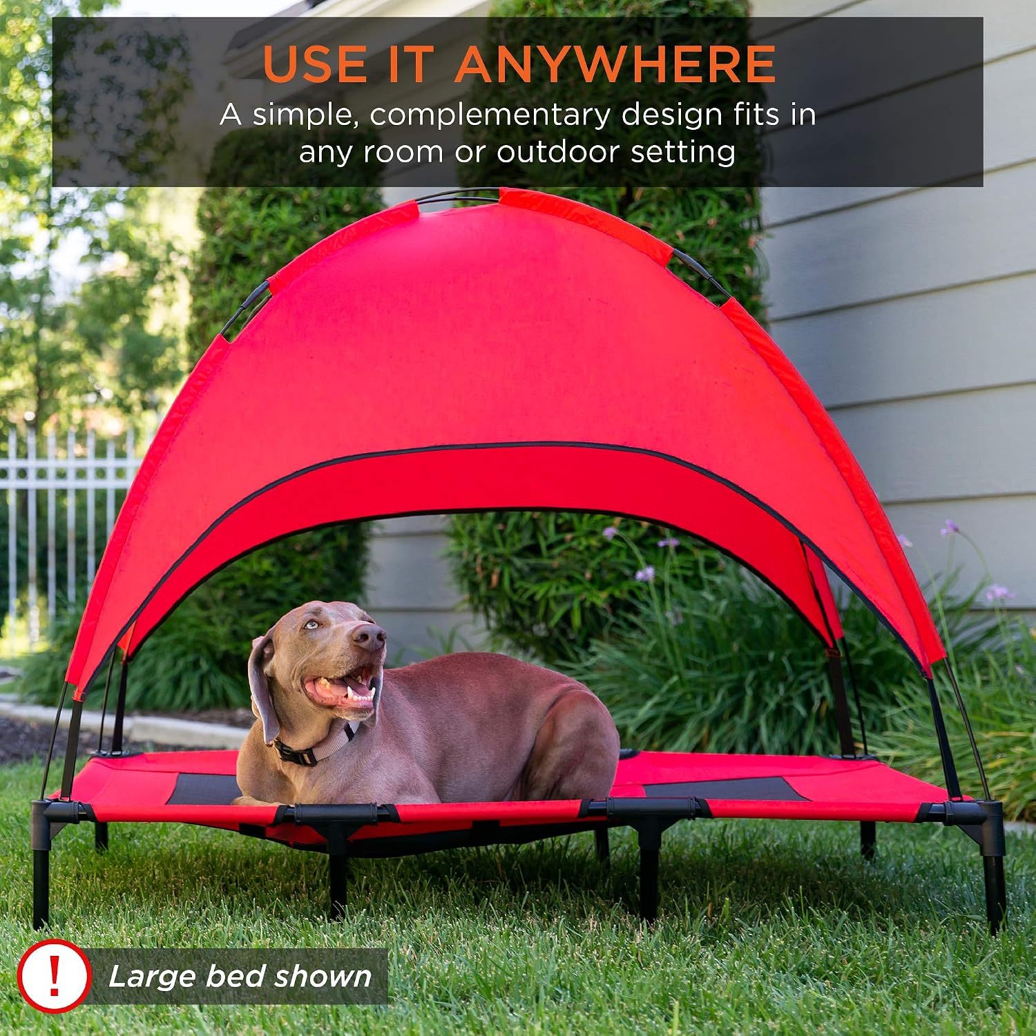 Best Choice Products 36in Elevated Dog Bed w/Removable Canopy, Red