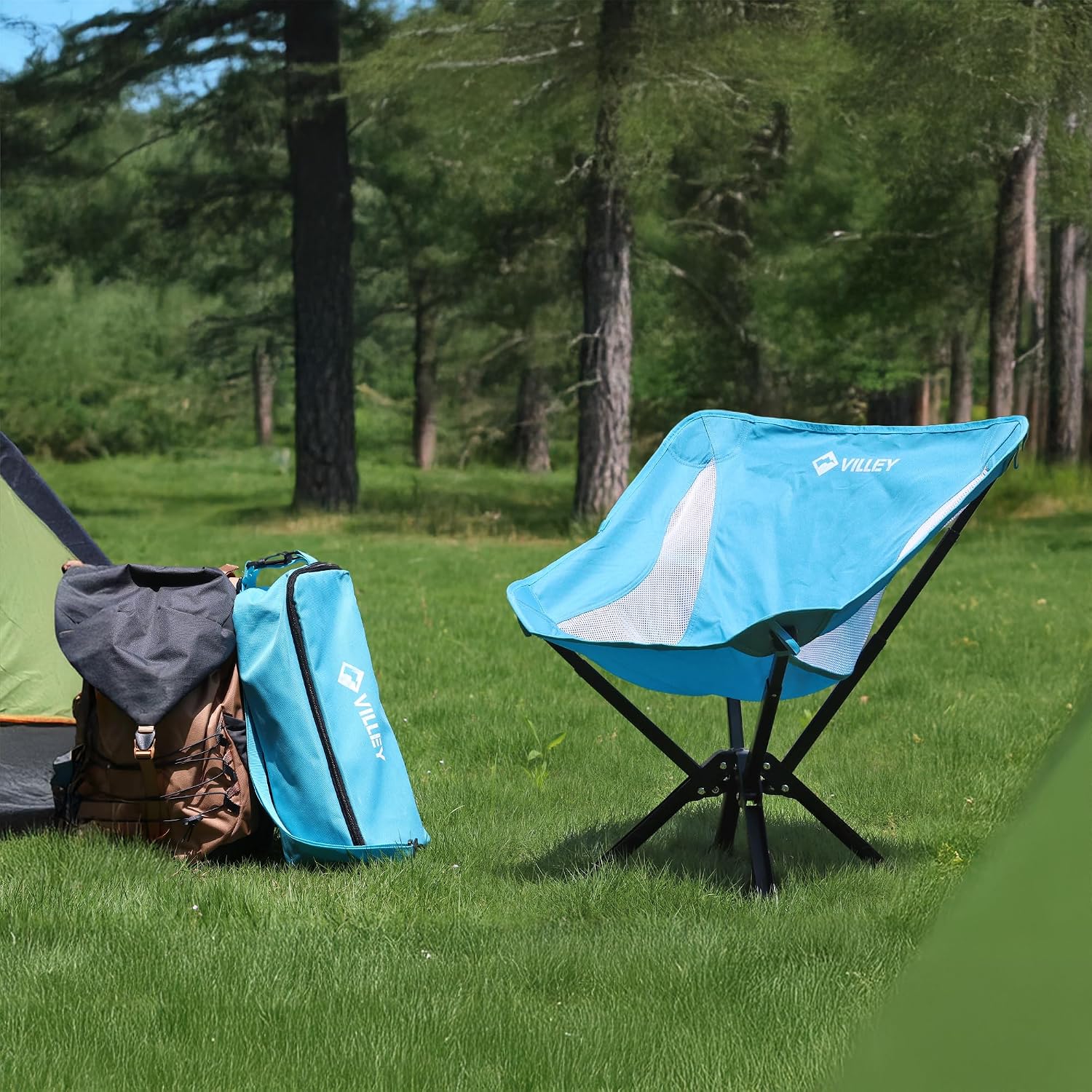 VILLEY 2-Pack Portable Folding Camping Chairs, Lightweight, Blue
