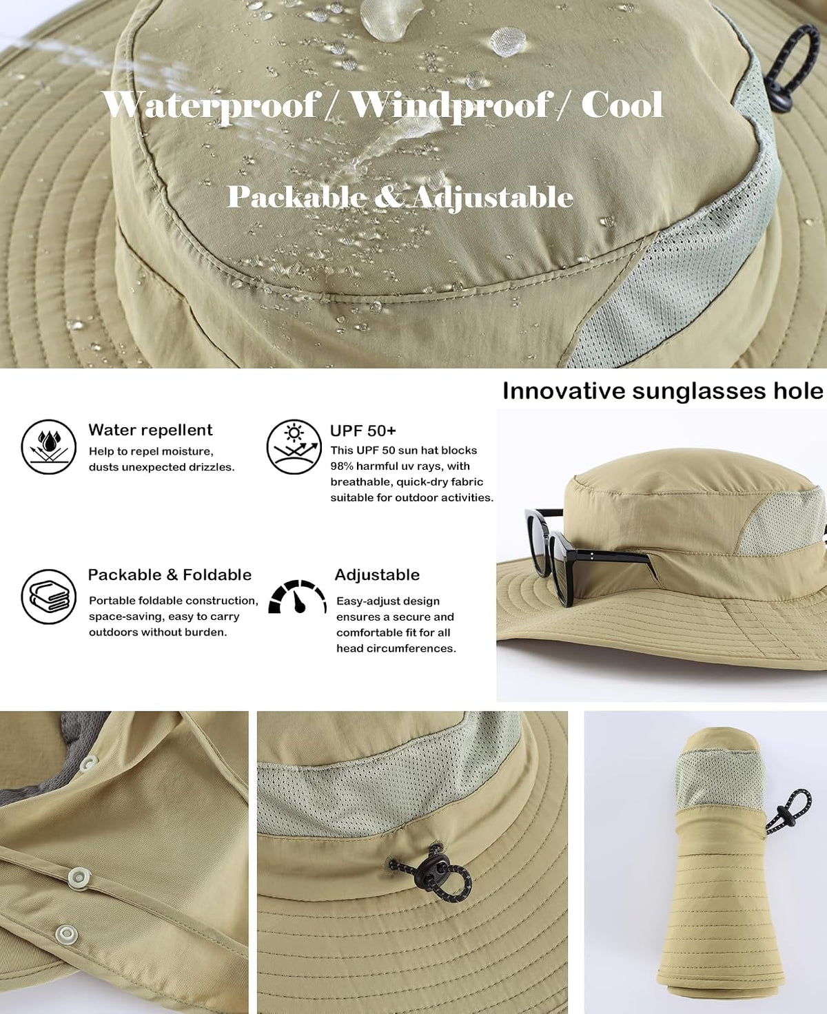 Home Prefer UPF 50+ Wide Brim Sun Hats with Neck Flap Sun Protection Hat for Men Women Gardening Fishing Summer Bucket Hat