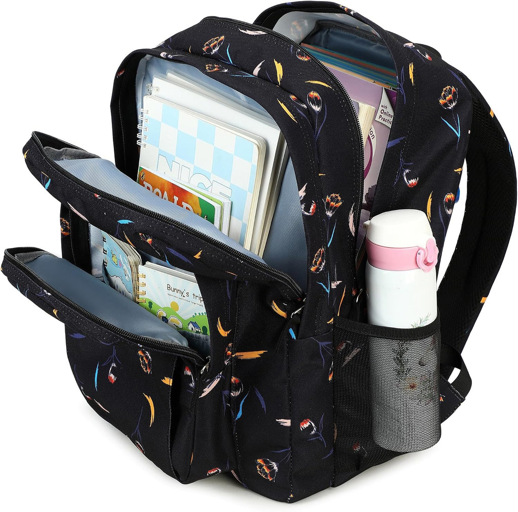 abshoo Classical Basic Floral Womens School Backpack For College Teen Girls Water Resistant Bookbag (Floral Black C)
