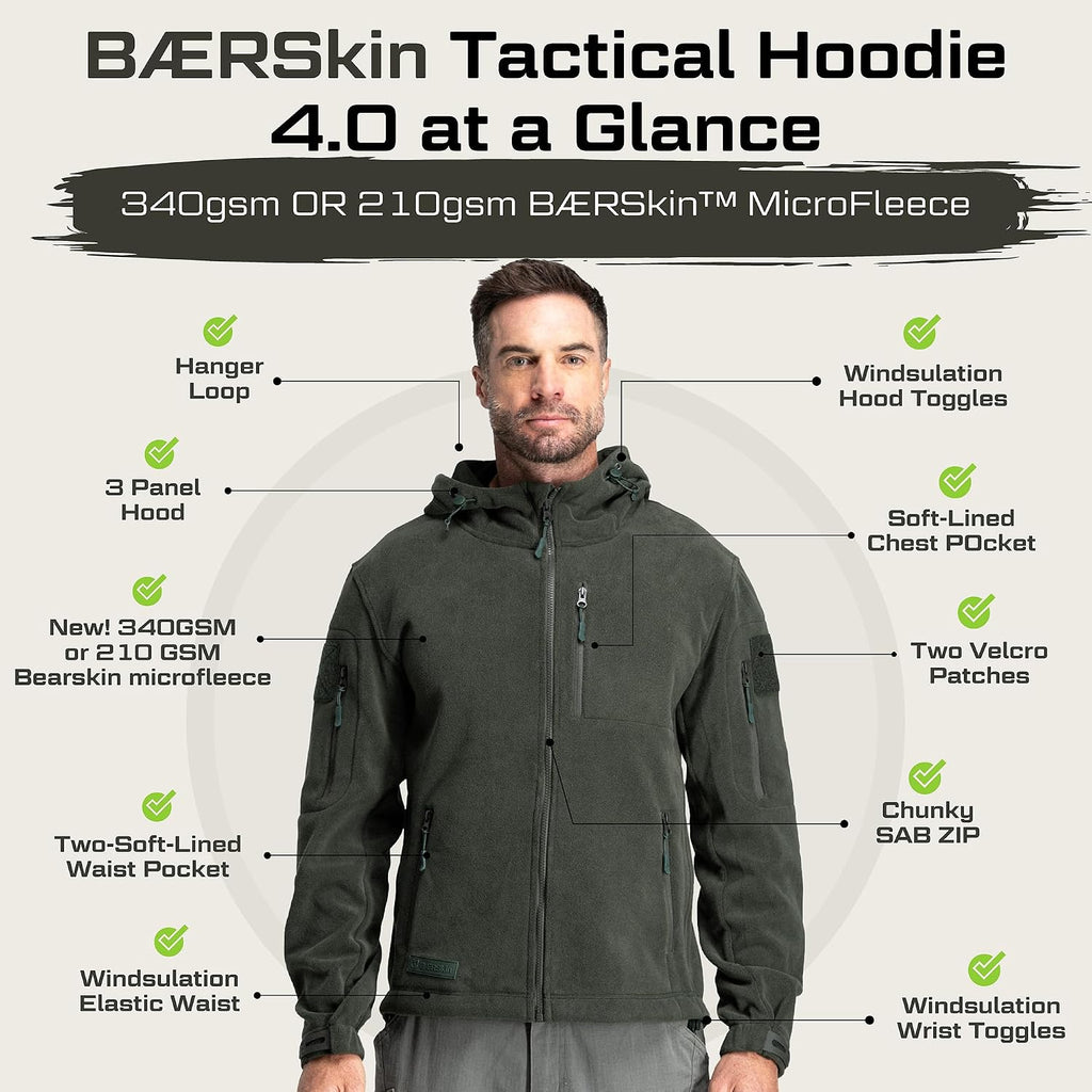 BAERSkin Tactical Hoodie Jacket for Men 4.0 - Military Style Fleece Sweater for Cold, Rain, Wind or Snow