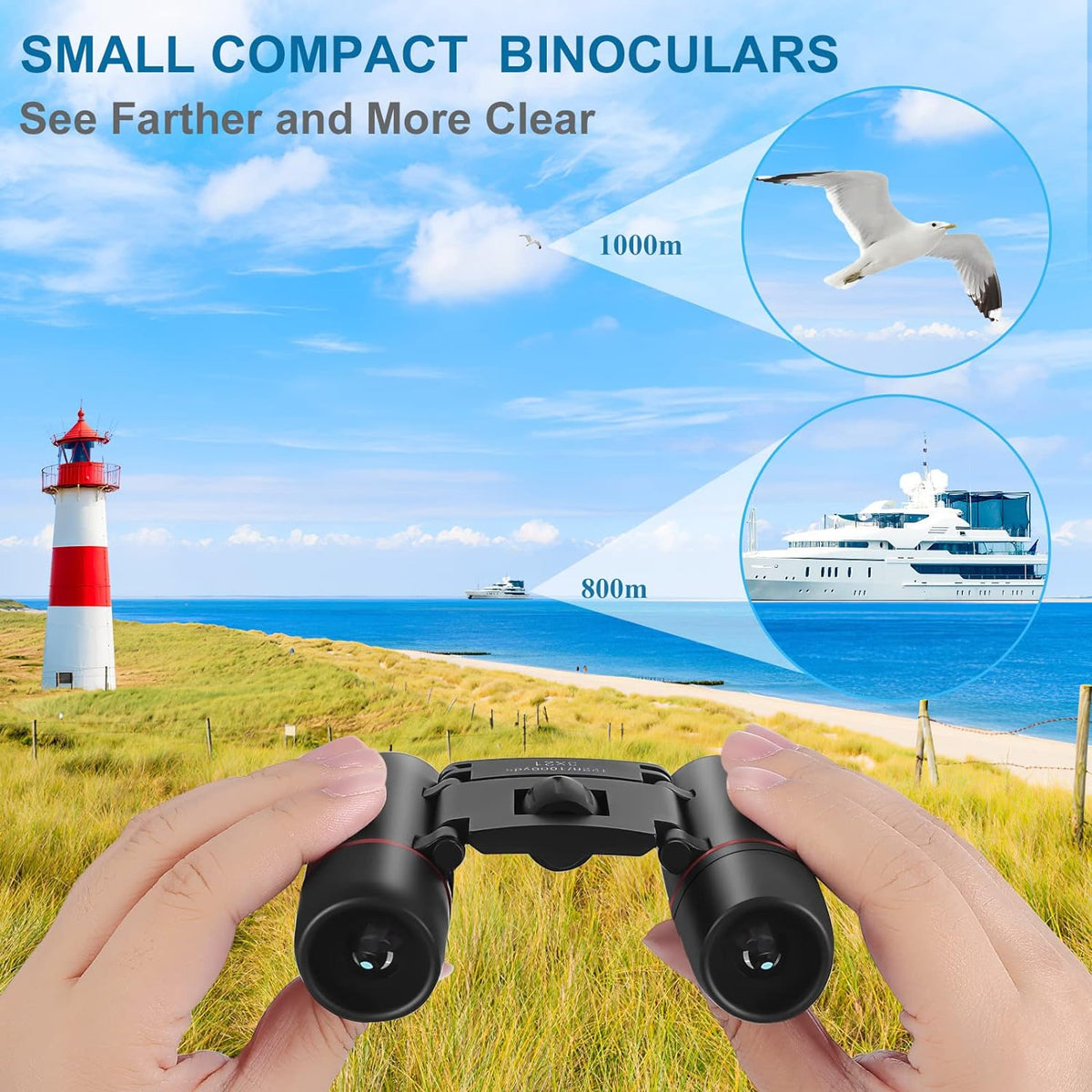 AHFLRITO Compact Binoculars, Lightweight Foldable Small Binoculars for Adults and Kids, Portable Waterproof for Bird Watching, Traveling, Theater, Opera, Concert, Hiking, Sightseeing