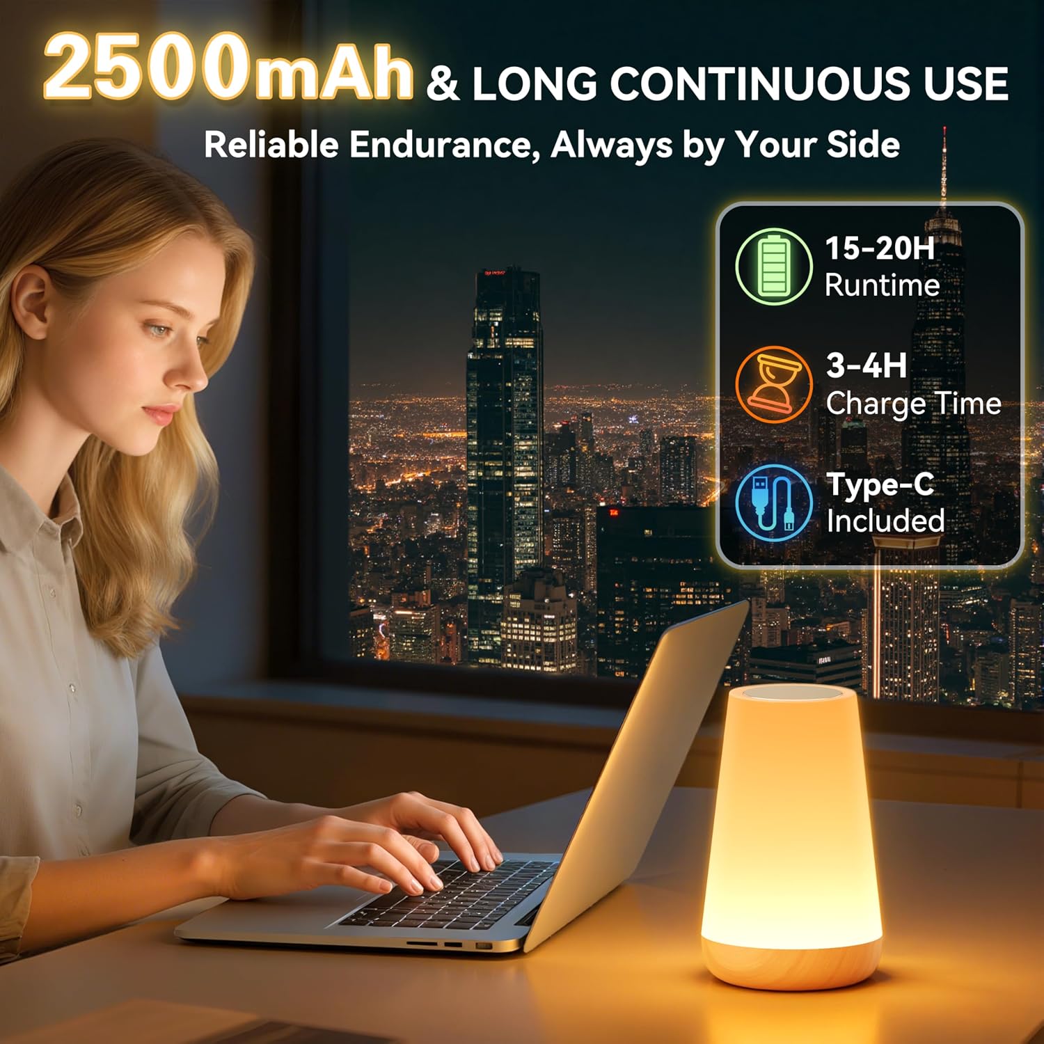 Auxmir Rechargeable Night Light, 13-Color Remote Control Lamp, Light Brown