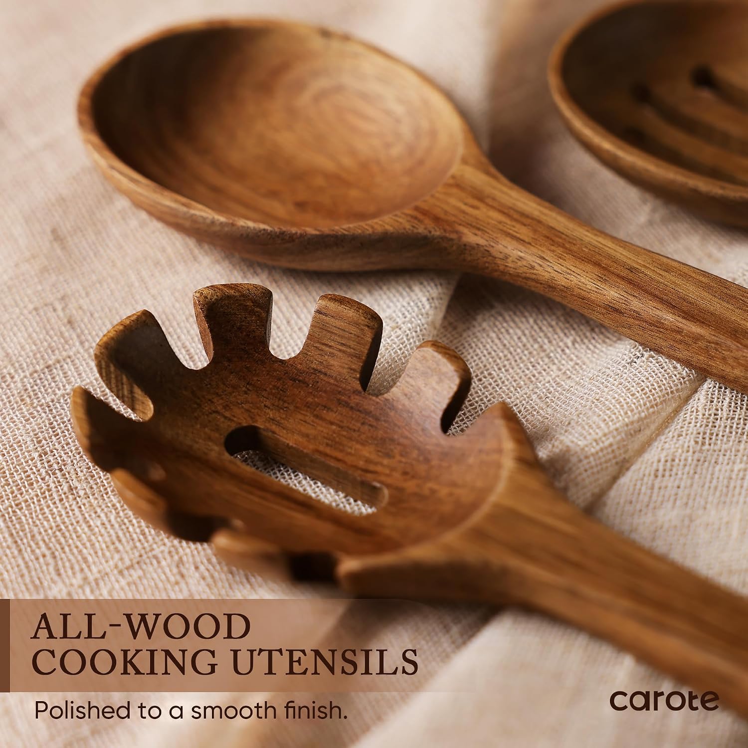 CAROTE Wooden Utensil Set, 8-Piece Acacia Wood Cooking Utensils