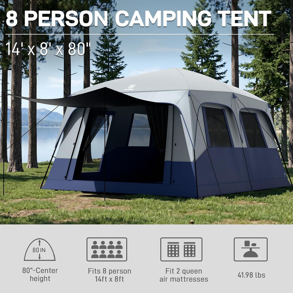 EVER ADVANCED 8/10 Person Camping Blackout Design Tent