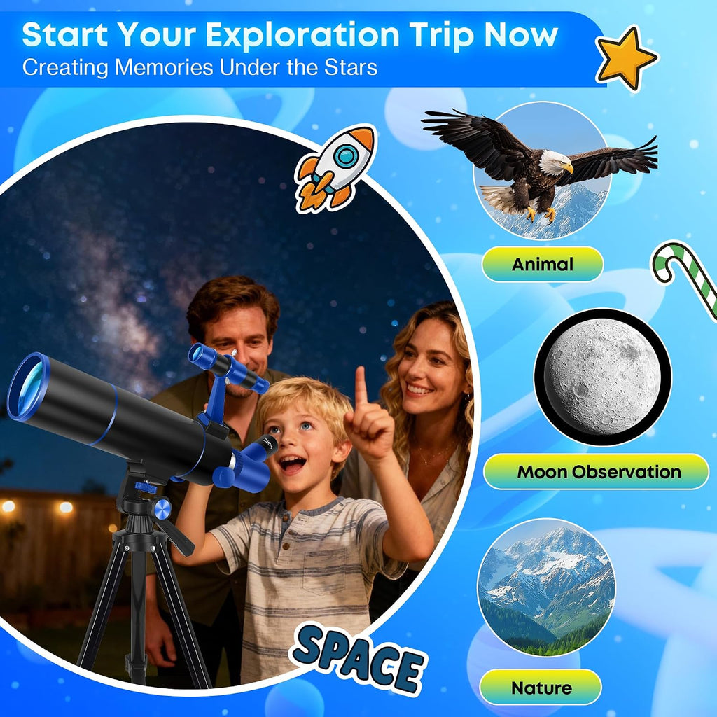 Hawkko Portable Telescope for Kids & Beginners 80mm Aperture 500mm