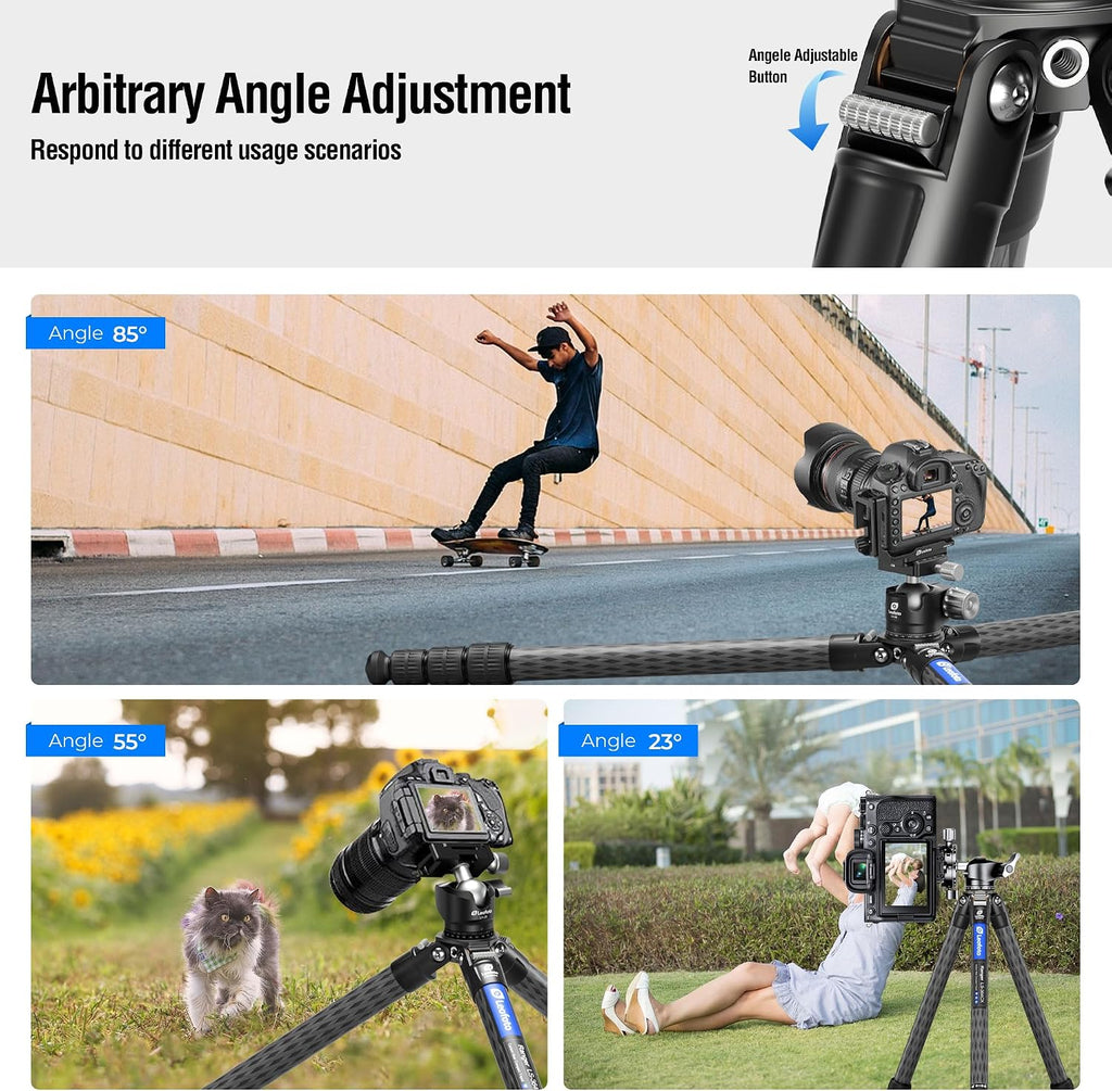 LEOFOTO 58" Carbon Fiber Tripod, Lightweight Travel Compact Tripod for Mirrorless Camera, DSLR, 4-Sections with Max Tube Dia 36mm, Load Up to 55lbs/25kg (LS-364CX)