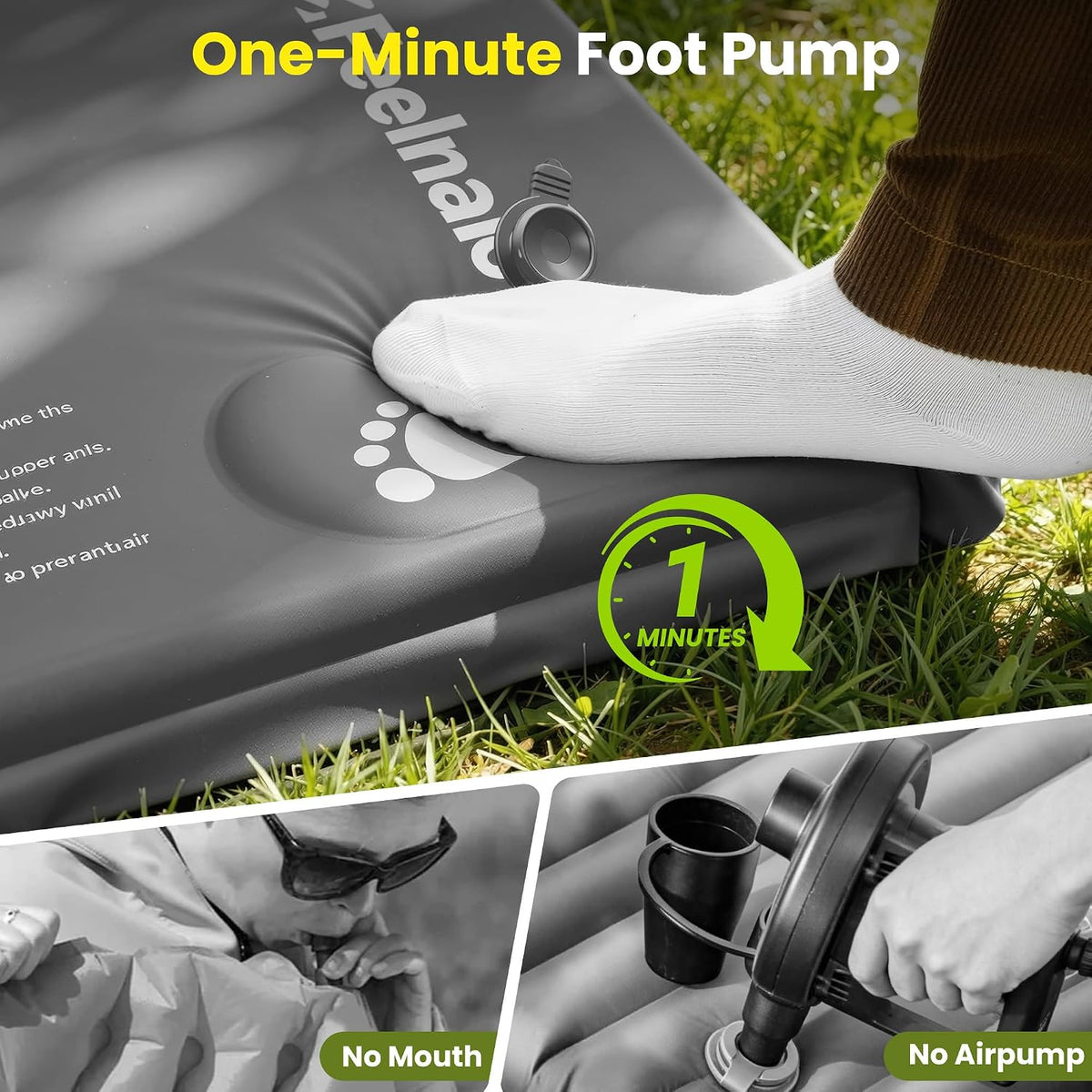 Self Inflating Sleeping Pad with Foot Pump - Grey